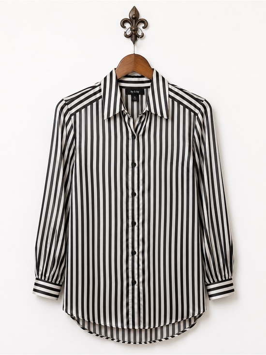 by & by Tops - By & By  striped silky feel long sleeve button down collar blouse XL